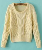 Romwe Diamond Patterned Crop Beige Sweater