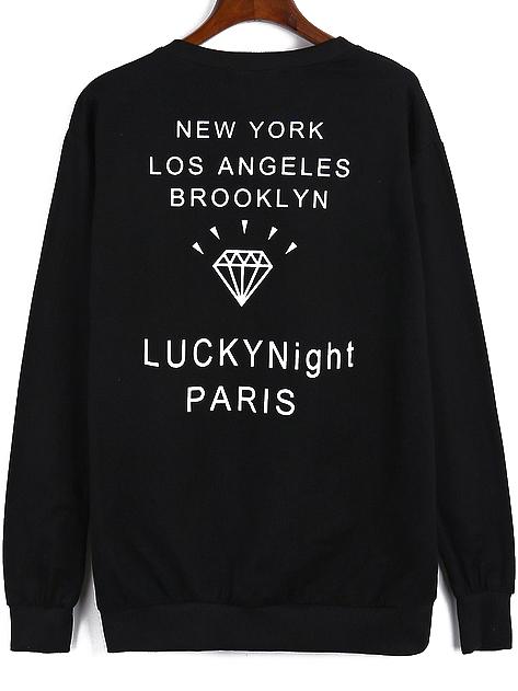 Romwe Diamond Letter Print Loose Sweatshirt