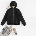 Romwe Zipper Quilted Hooded Coat