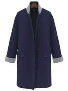 Romwe Stand Collar Single Button Pockets Royal Blue Coat