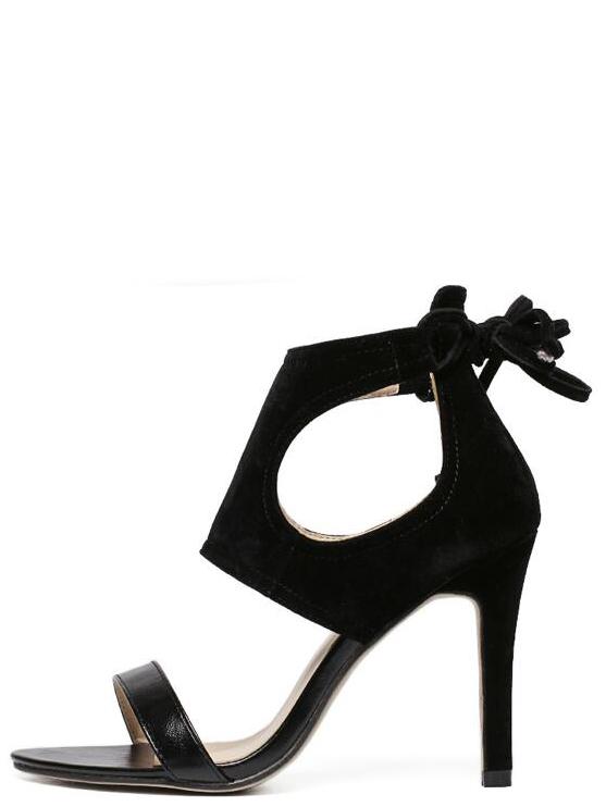 Romwe Cutout Lace-up Ankle Cuff Heeled Sandals