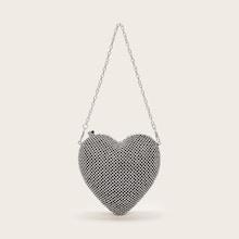 Romwe Rhinestone Decor Heart Shaped Clutch Bag