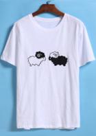 Romwe White Short Sleeve Sheep Print T-shirt