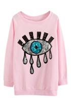 Romwe Big Sequined Eye Print Pink Sweatshirt