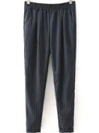 Romwe Elastic Waist Vertical Striped Blue Pant