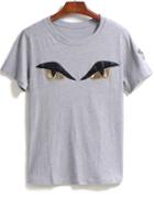 Romwe Eye Cat Patch T-shirt