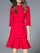 Romwe Red Collar Frill Shift Dress