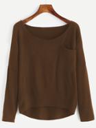 Romwe Dark Khaki Pocket Dip Hem T-shirt