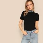 Romwe Letter Mock-neck Tee