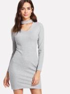 Romwe V Cut Neck Zip Up Back Knit Dress