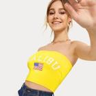 Romwe Neon Yellow Letter And Flag Print Bandeau