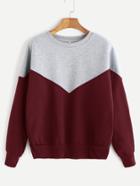 Romwe Burgundy Contrast Dropped Shoulder Seam Sweatshirt