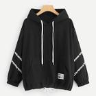 Romwe Letter Print Kangaroo Pocket Drawstring Hem Hoodie