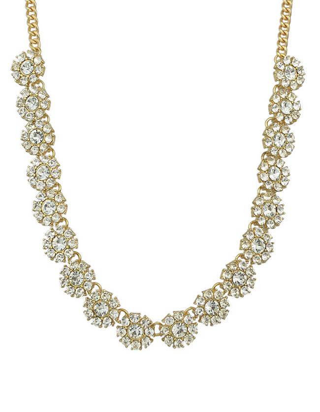 Romwe Small Flower Rhinestone Necklace
