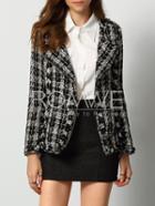 Romwe Black Grey Long Sleeve Plaid Coat