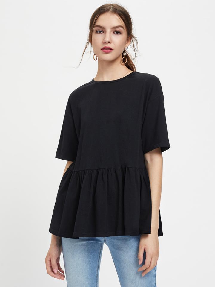 Romwe Drop Shoulder Frill Hem Tee