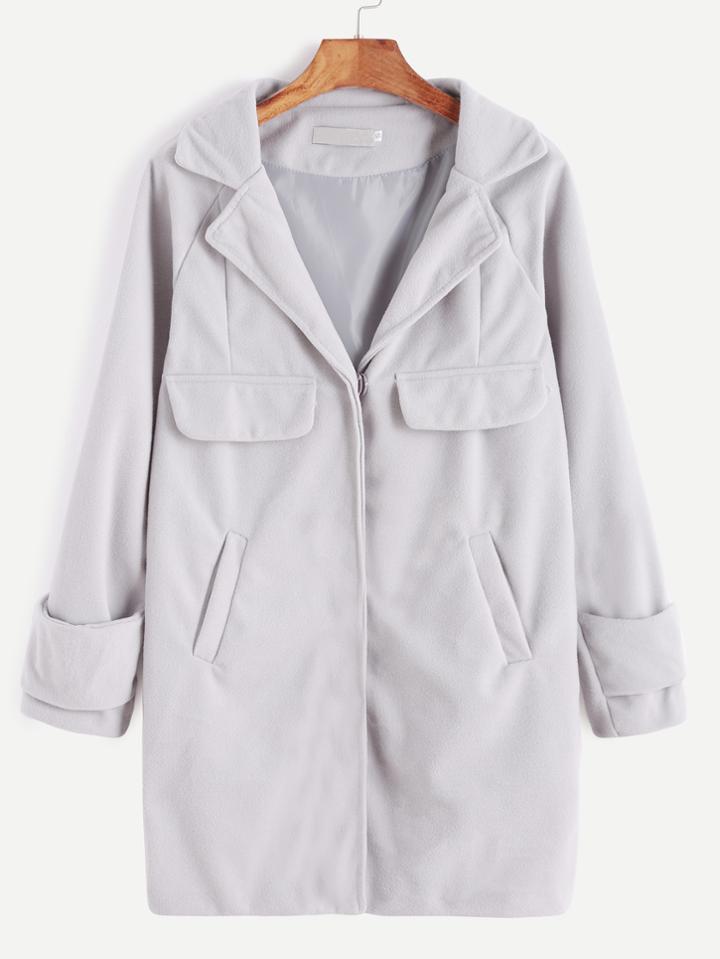 Romwe Pale Grey Raglan Sleeve Pocket Coat