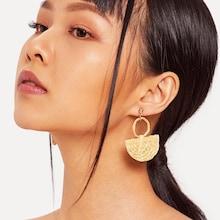 Romwe Half Round Straw Drop Earrings