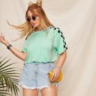 Romwe Plus Contrast Checkerboard Print Tee