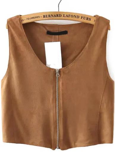 Romwe With Zipper Khaki Vest