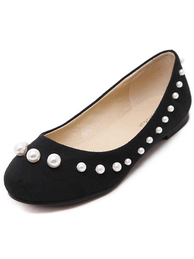 Romwe Black Bead Round Toe Flats
