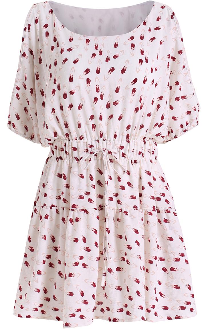 Romwe White Off The Shoulder Tulip Print Chiffon Dress