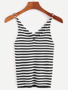 Romwe Black White Striped Ribbed Knit Tight Cami Top