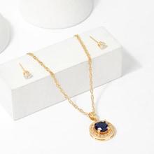 Romwe Gemstone Pendant Necklace & Earrings Set