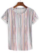 Romwe Multicolor Vertical Stripe Cuffed T-shirt