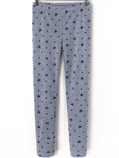 Romwe Polka Dot Mickey Print Grey Legging