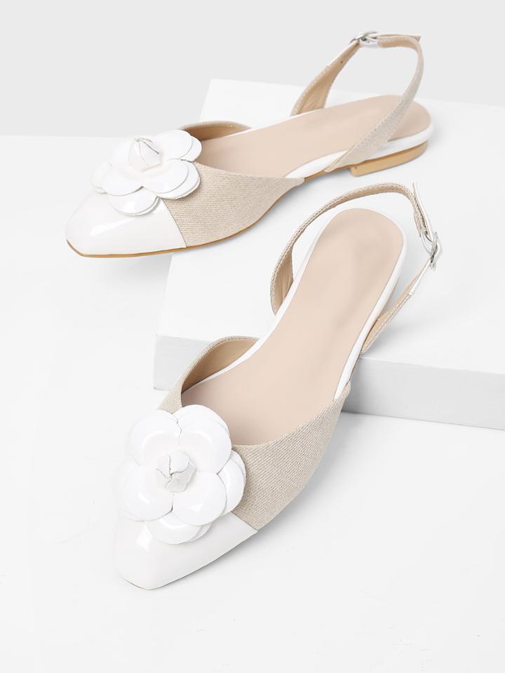 Romwe Flower Decorated Slingback Flats