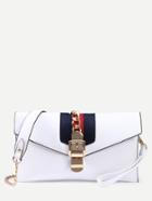 Romwe White Chain Buckle Front Envelope Wristlet With Strap