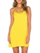 Romwe Yellow Backless Spaghetti Strap Dress