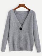 Romwe Grey V Neck Button Front Ribbed Cardigan