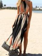 Romwe Halter Cutout Geo Print Maxi Dress