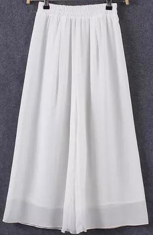 Romwe Elastic Waist Wide Leg Chiffon White Pant