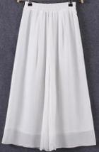 Romwe Elastic Waist Wide Leg Chiffon White Pant