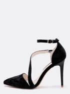 Romwe Black Faux Suede Pointed Toe Ankle Strap Pumps