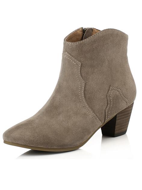 Romwe Grey Zipper Side Suede Mid Heeled Boots
