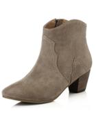 Romwe Grey Zipper Side Suede Mid Heeled Boots