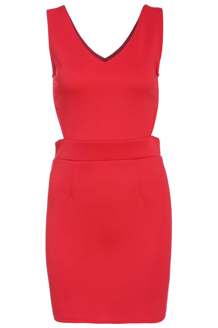 Romwe V Neck Cut Out Bodycon Red Dress