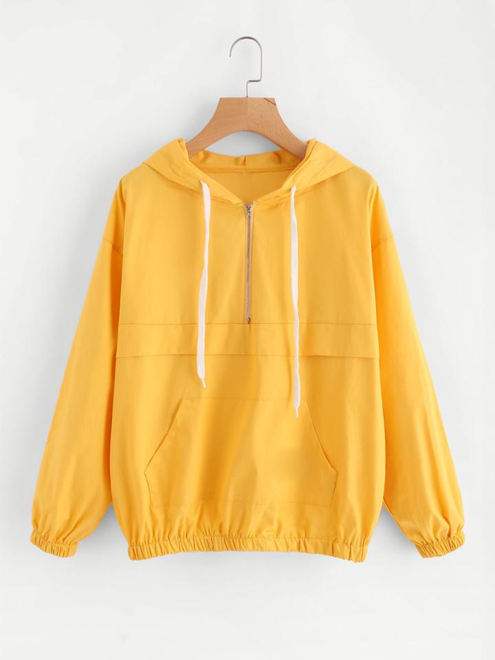 Romwe Kangaroo Pocket Zip Up Front Hoodie