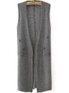 Romwe Vertical Striped Slit Buttons Grey Sweater Vest