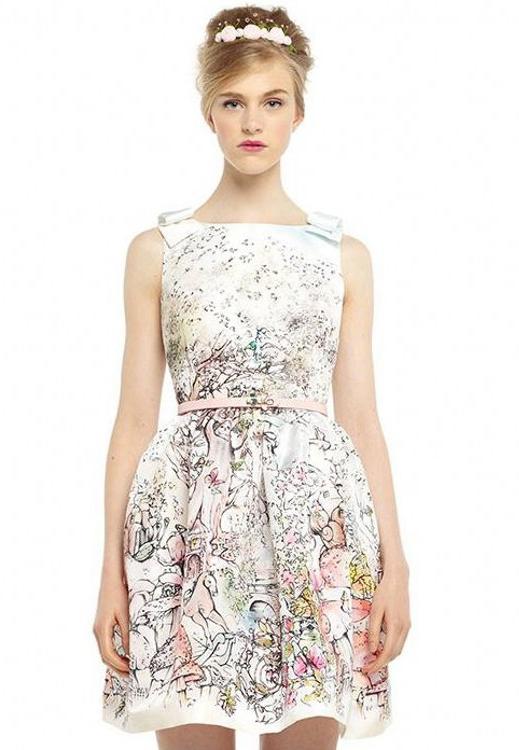 Romwe White Sleeveless Epaulet Painting Print Flare Dress