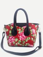Romwe Red Floral Print Handbag With Strap