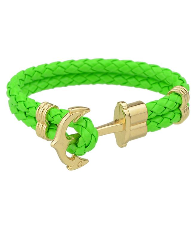 Romwe Green Braided Pu Leather Bracelet