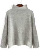 Romwe High Neck Loose Grey Sweater