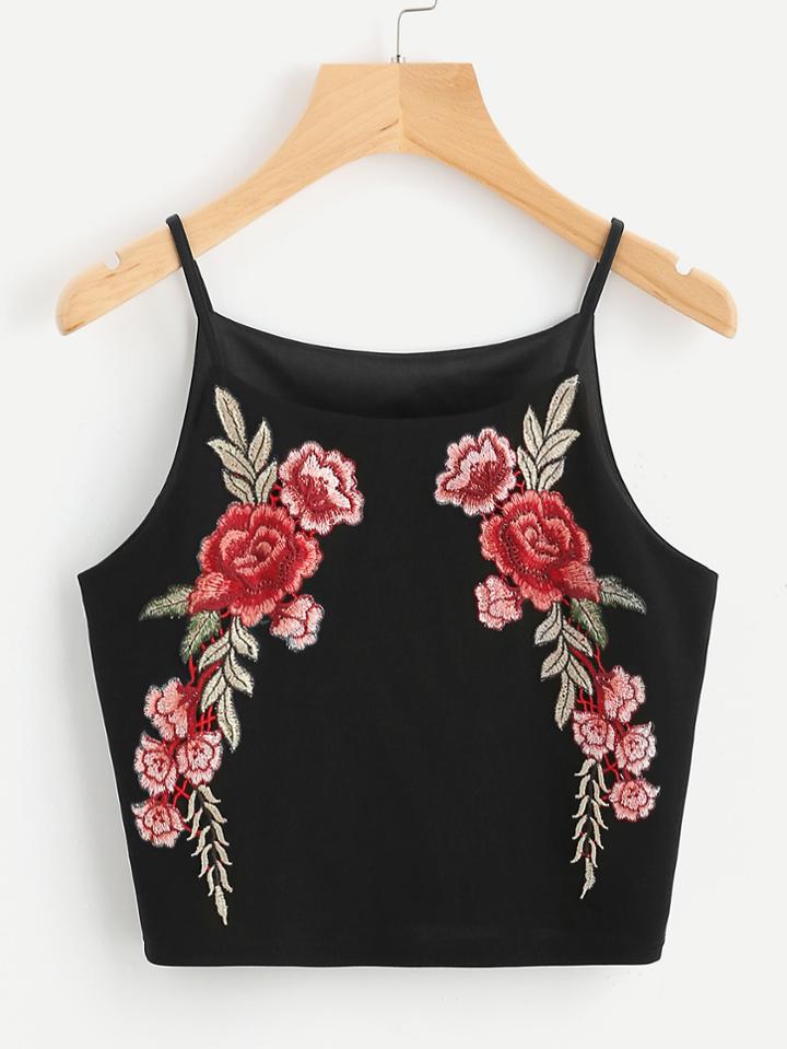 Romwe Rose Patch Crop Cami Top
