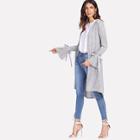 Romwe Ribbon Bow Tie Marled Knit Coat