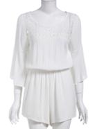 Romwe Bell Sleeve Lace Crochet Hollow White Romper